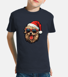 happy yorkshire terrier in a santa hat