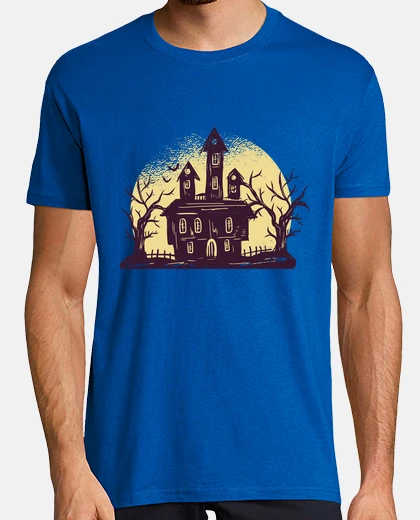 T-shirt haunted house full moon cemetery and bats halloween