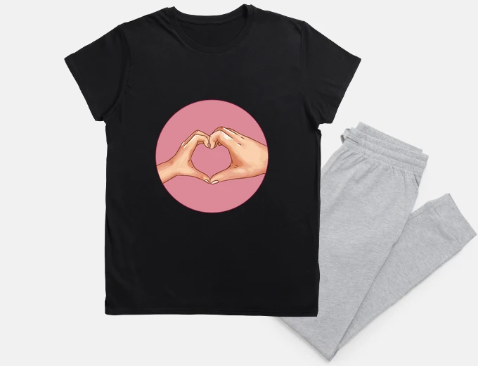 Pyjama heart with hands sign of love, customizable, babydoll, night top,