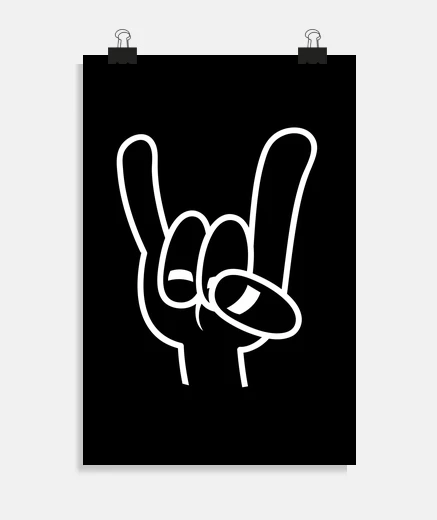 Póster heavy metal diablo cuernos línea blanca
