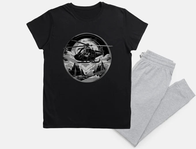 Pijama Helicóptero en blanco y negro bajo la luna