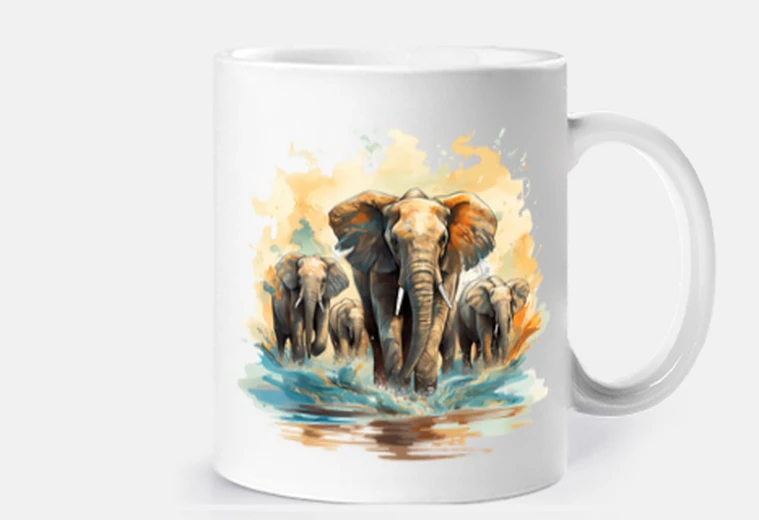 Cup herd of elephants walk water customizable cup