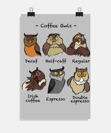 Poster hiboux de café