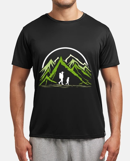 T-shirt hiking in the mountains  father and son