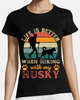 hiking with husky retro