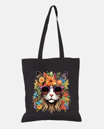 Bag hippie cat with glasses and flowers storage bag tote costume accessories