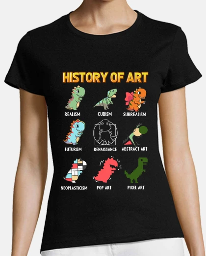 T-shirt history of art with dinosaurs artistic styles in english