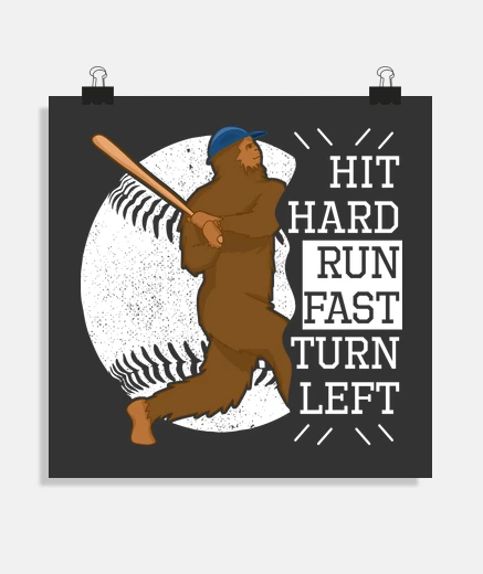 Poster hit hard run fast turn left baseball bi