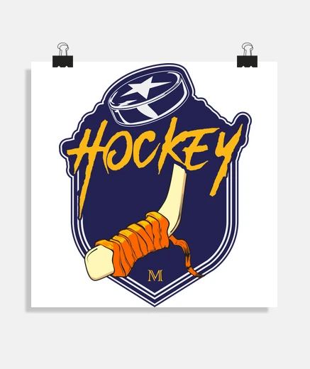 Poster hockey emblem with stick and puck