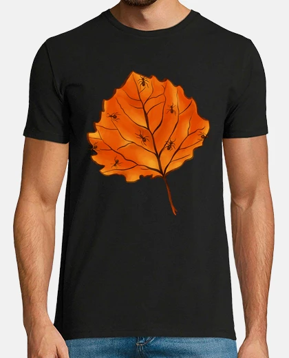 Camiseta hoja de otoño y hormigas en amarillo na