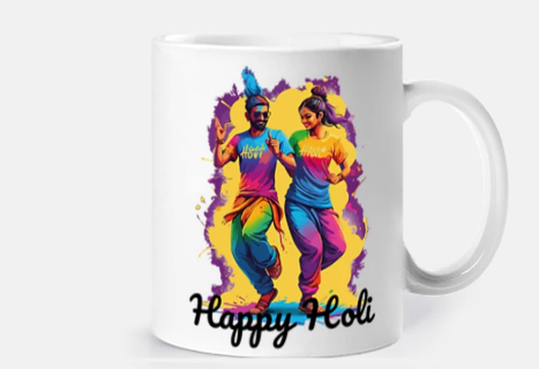 Tazza holi festival festival dei colori india tazza caffè tè croissant infusione di erbe