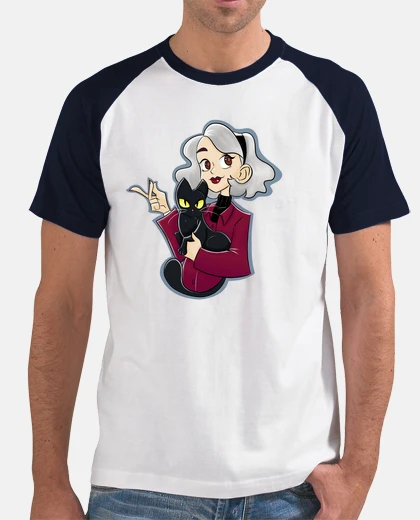 Camiseta Hombre, estilo béisbol, blanca y azul marino