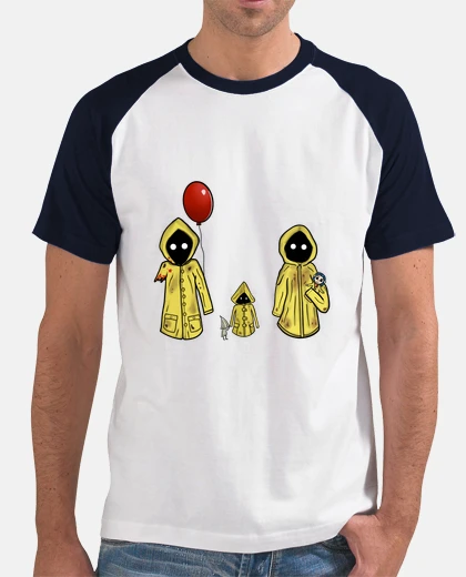 Camiseta Hombre, estilo béisbol, blanca y azul marino