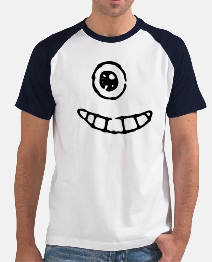 Camiseta Hombre, estilo béisbol, blanca y azul marino