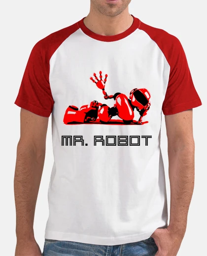 Camiseta Hombre, estilo béisbol, blanca y roja