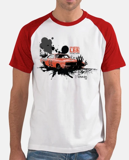 Camiseta Hombre, estilo béisbol, blanca y roja