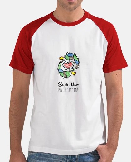 Camiseta Hombre, estilo béisbol, blanca y roja