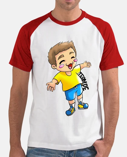 Camiseta Hombre, estilo béisbol, blanca y roja