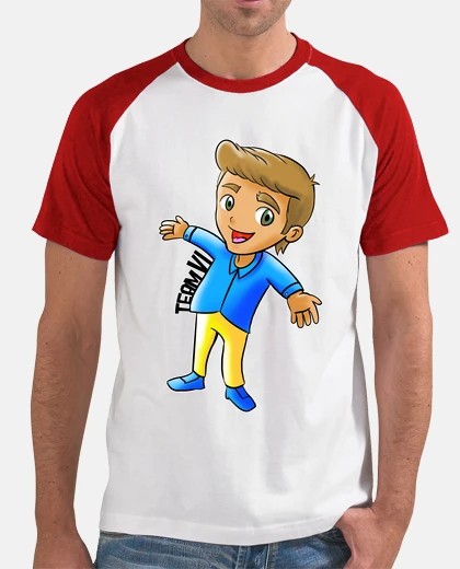 Camiseta Hombre, estilo béisbol, blanca y roja
