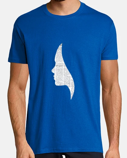 Camiseta Hombre, estilo retro, azul royal y blanca con silueta mujer collage diario