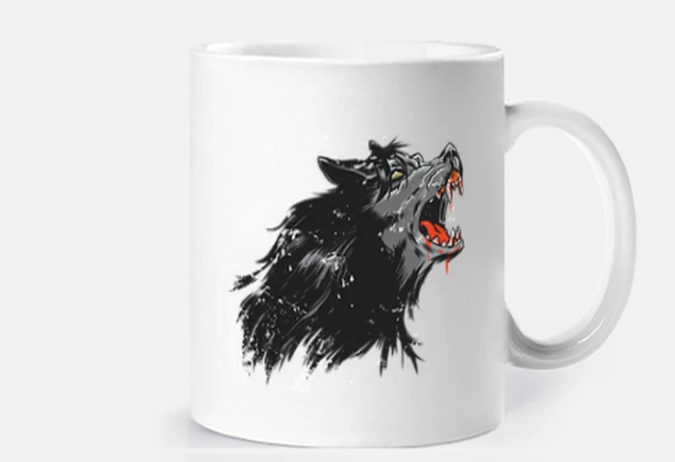Taza hombre lobo de dibujos animados, caza de lobos