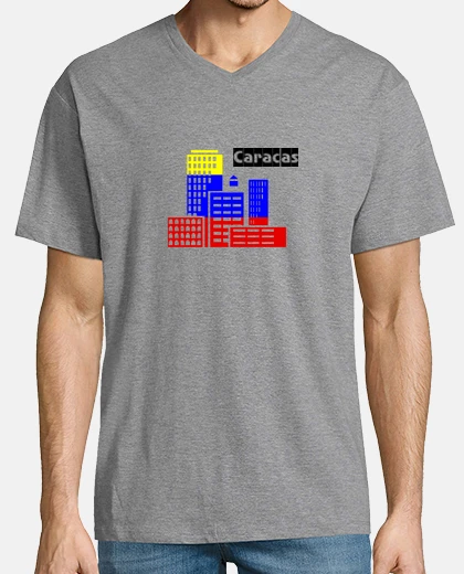 Camiseta Hombre, manga corta cuello pico largo, gris vigoré