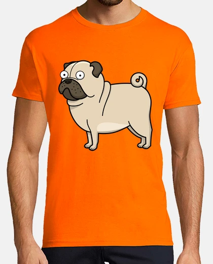 Camiseta Hombre, manga corta, naranja, calidad extra Pug carlino dibujo