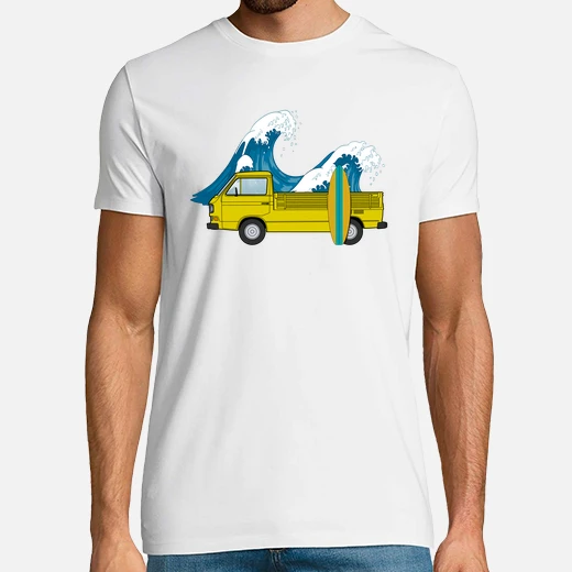 hombre, furgo doka surf ola amarillo