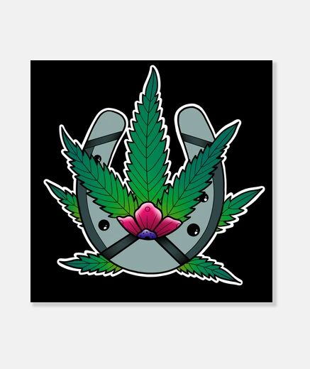Wall horseshoe cannabis old school tattoo