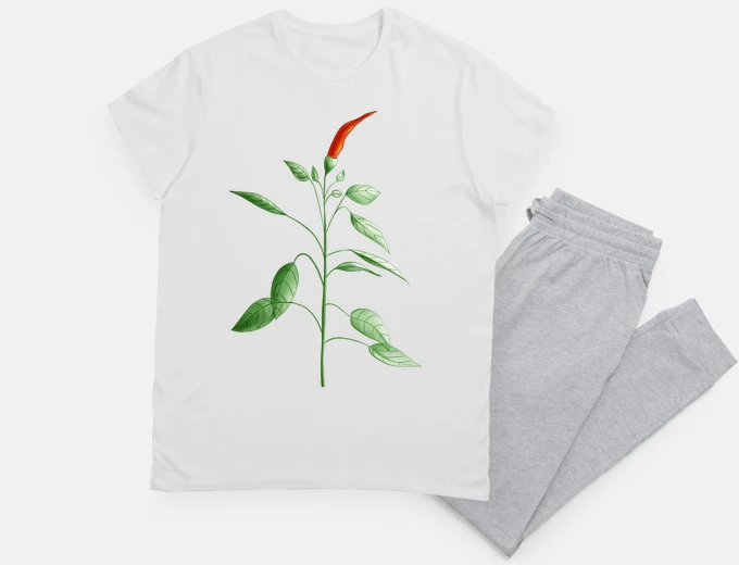 Pajama hot chili pepper plant botanical drawin