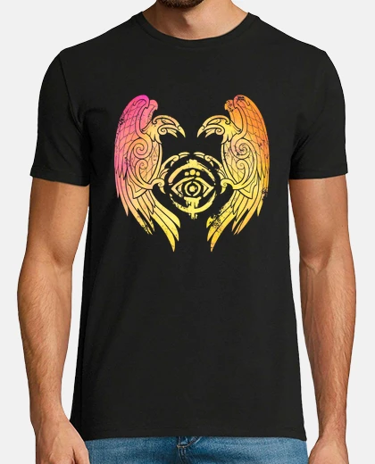 Camiseta hugin y munin cuervo vikingos coloridas