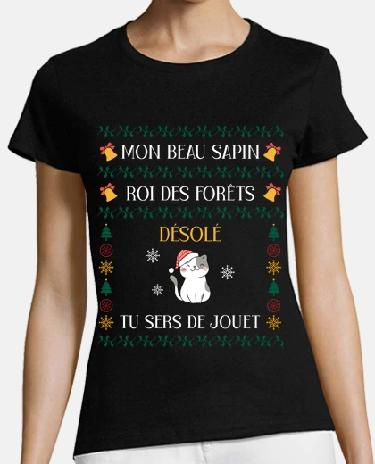Tee-shirt Humour chat Noel sapin jouet