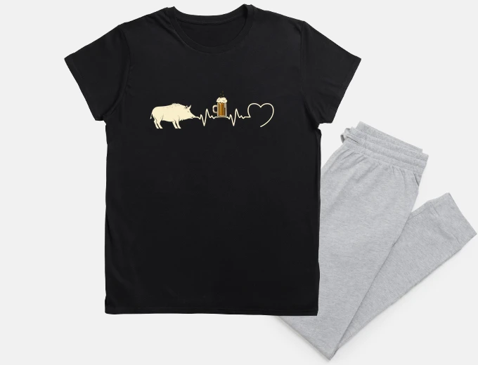 Pyjama hunting wild boar man humor funny