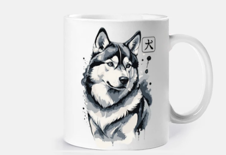 Taza husky siberiano a bordo libro taza café té croissants infusión de hierbas