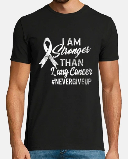 Tee-shirt I Am Stronger Than Lung Cancer Awareness Never Give Up White Ribbon Warrior Family Support Gift 
