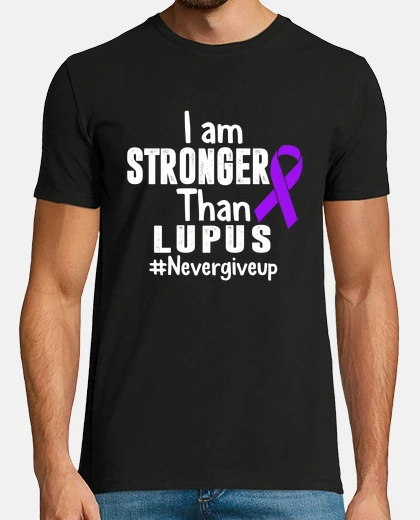 Tee-shirt I Am Stronger Than Lupus Never Give Up Purple Awareness Ribbon Chronic Disease Warrior Support Gift