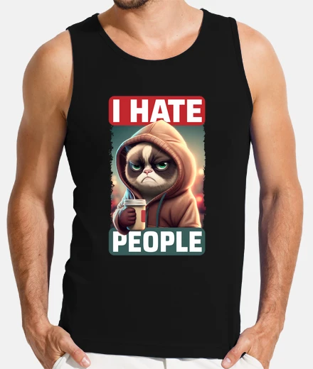 Tee-shirt I Hate People Chat   Cafe Cat