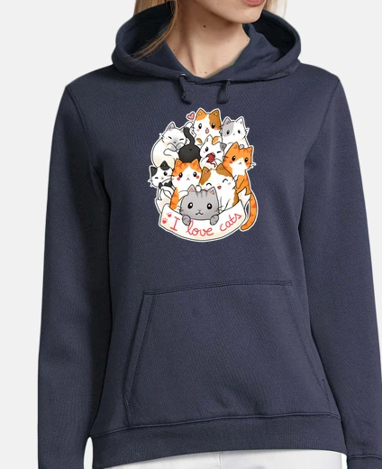Hoodie i love cats - chibi cute t-shirt