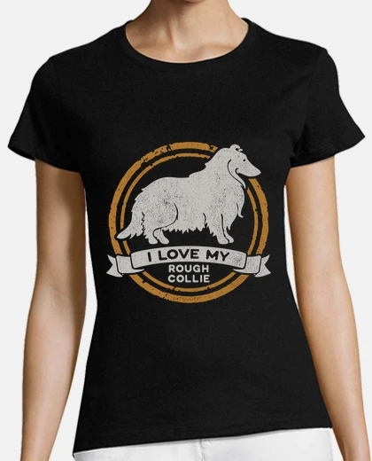 Tee-shirt i love mon chien de race colley rugueux chiens colley à poils longs