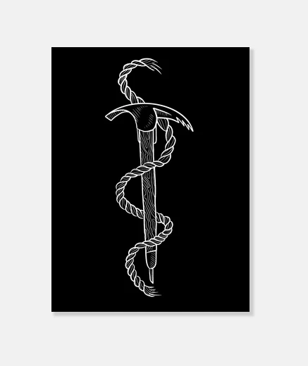 Wall ice ax and climbing rope