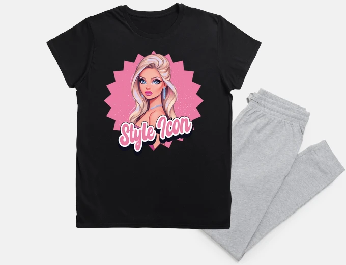 Pajama icon style blonde woman, fashion doll, babydoll