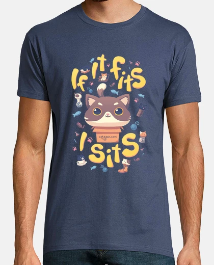 Camiseta If It Fits, I Sits Meme Gatos Camiseta