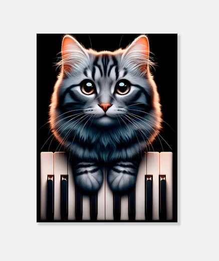 Stampa il gatto suona il pianoforte pianista musicale gattino