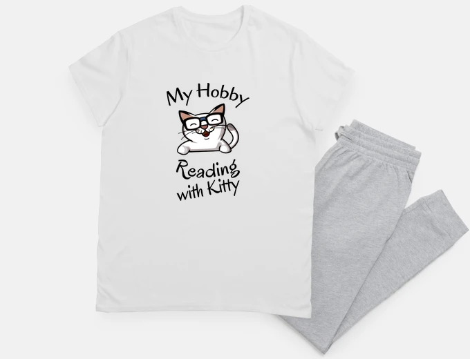 Pigiama il mio hobby leggendo con gattino. pigiami per gatti idee regalo