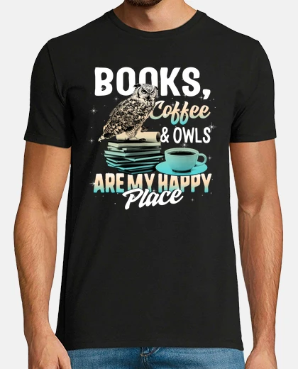 T-shirt il mio posto felice camicia libri caffè gufi sono il mio posto felice amante dei libri simpatico guf