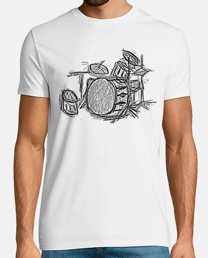 Camiseta Ilustración Batería, Dibujo hecho a mano batería acústica