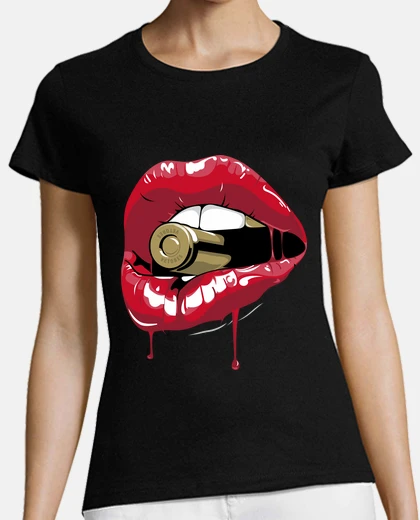 Camiseta Ilustración Boca Labios Y Bala Cultura Pop Belleza Femenina Letal