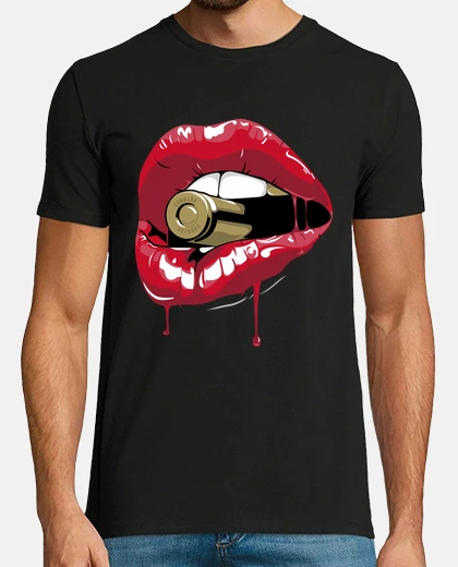 Camiseta Ilustración Boca Labios Y Bala Cultura Pop Belleza Femenina Letal