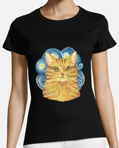 Playera impressionist cat van gogh style