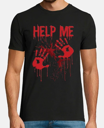 T-shirt impronte macchie di sangue aiutami halloween aiutami in inglese